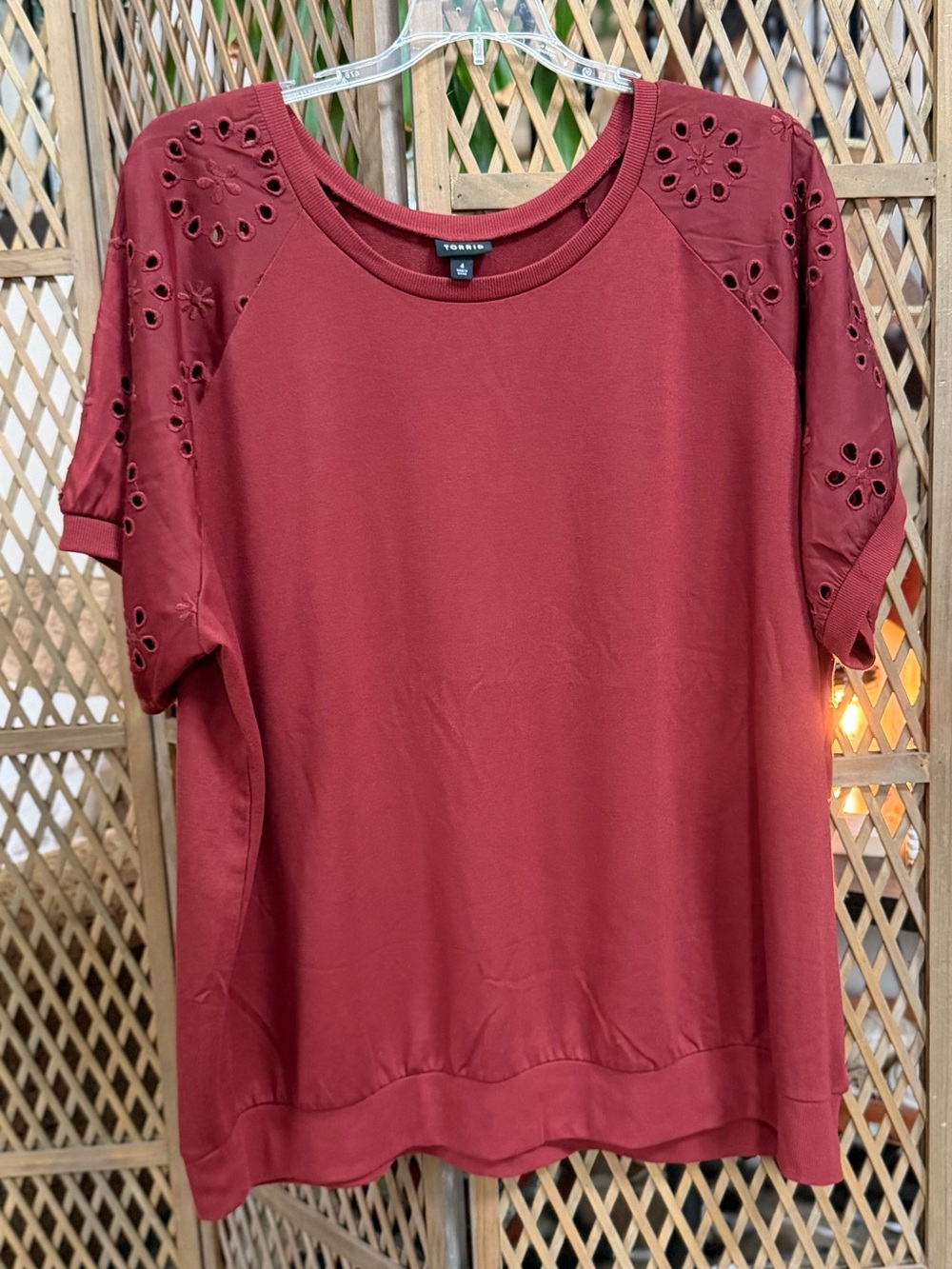 torrid brick red eyelet short sleeve top